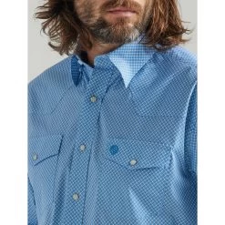 112324946 Wrangler Men's George Strait Long Sleeve Western Snap Shirt - Blue -Cowboy Shop 2324946 2