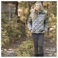 470328 Ovation Ladies Winter Pullon Silicone Knee Patch Breeches - Charcoal/Black