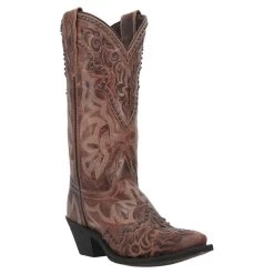 Dan Post 52410 Laredo Ladies Braylynn Snip Toe Western Boot Brown With Embroidery And Studs