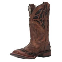 Dan Post 5866 Laredo Ladies Eternity Cowboy Boot- Tan With Sparkle Black Inlay