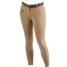 646519 Royal Highness Ladies Front Zip Low Rise Cotton Knee Patch Tan Breeches