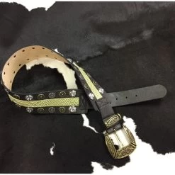 9691 Wildfire Ladies Green Leather Belt Snake Print Inlay