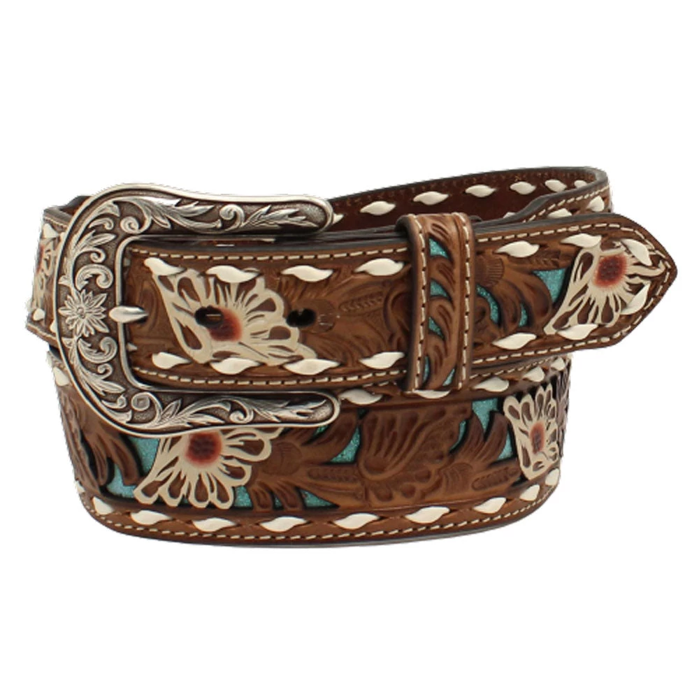 A1533102 Ariat Women's Floral Pierced Lacing Brown Leather Belt 1 A1533102 Ariat Women's Floral Pierced Lacing Brown Leather Belt