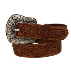 A1534202 Ariat Women's 1 1/2" Floral Embossed Brown Belt