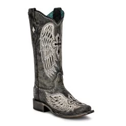 A4243 Corral Women's Black Cross & Wings Square Toe Western Boot