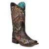 A4267 Corral Women's Brown Horse Multicolor Inlay Square Toe Western Cowboy Boots