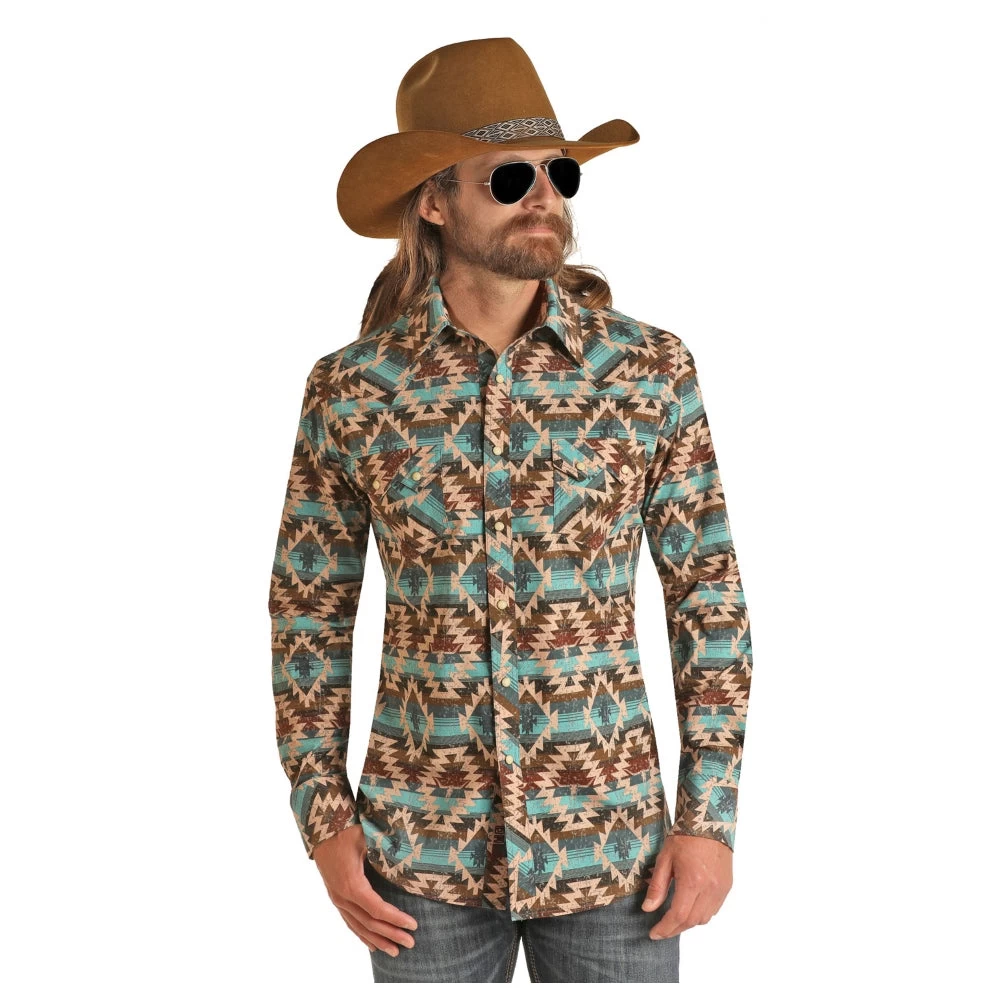B2S3335 Rock & Roll Men's Dale Brisby Long Sleeve Snap Western Aztec Shirt 1 B2S3335 Rock & Roll Men's Dale Brisby Long Sleeve Snap Western Aztec Shirt