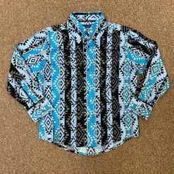 BC1277M Wrangler Boys Checotah Blue Aztec Print Long Sleeve Western Shirt