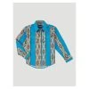BC1288M Wrangler Boys Checotah Blue Aztec Stripe Print Long Sleeve Western Shirt