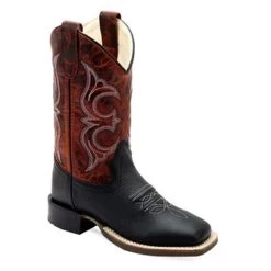 BSY1972 Old West Youth Cowboy Boot - Black & Maroon