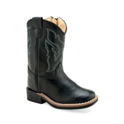 BSI1896 Old West Toddler Black Square Toe Leather Cowboy Boots With Zipper