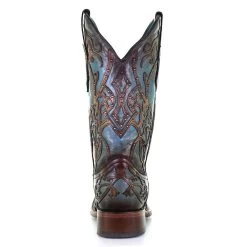 C3768 Corral Women's Brown With Turquoise Overlay Square Toe Western Boots -Cowboy Shop C3768 2