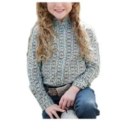 CTW3220027 Cruel Girl Girls' Floral Print Long Sleeve Snap Shirt