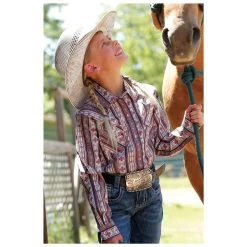 CTW3230036 Cruel Girl Children's Purple And Pink Striped Print Snap Western Shirt