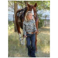 CTW8040002 Cruel Girl Girls' Green Paisley Print Long Sleeve Snap Shirt