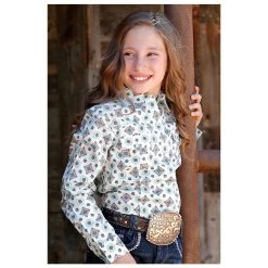 CTW3230035 Cruel Girl Children's Light Blue Print Snap Western Shirt