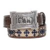 D120002402 3D Aztec Embroidery With Navy And Square Belt Buckle Western Brown Belt
