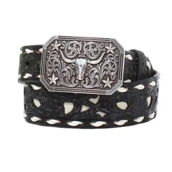 D120002501 3D Boys Belt Bucklace With Square Steer Buckle Western Black