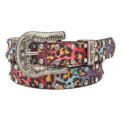 D130001097 Angel Ranch Girls Rhinestone Leopard Bling Belt