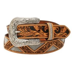 D140002808 Angel Ranch Women's Zig Zag Stones Floral Tooled Western Belt