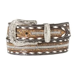 D140005808 Angel Ranch Ladies Belt 1 1/2" Floral Embossed Crystal Inlay - Tan