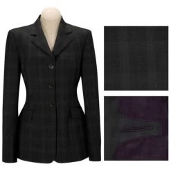 D8767 RJ Classics Ladies Saratoga Show Coat- Grey Tonal Plaid