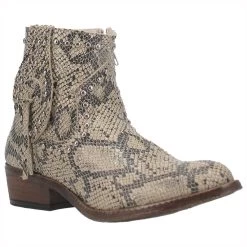 DI866 Dingo Women's Grey Snakeskin Print And Studs Short Western Cowboy Boots