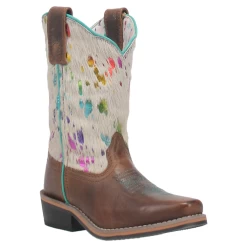 DPC3908 Dan Post Rumi Brown Leather Youth Boot W/Rainbow Splatter Hide