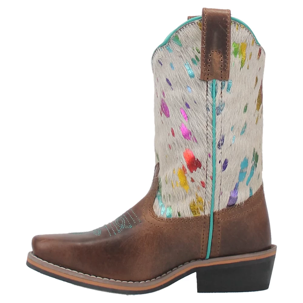 DPC2908 Dan Post Childs' Rumi Brown Leather Boot W/Rainbow Splatter Hide 2 DPC2908 Dan Post Childs' Rumi Brown Leather Boot W/Rainbow Splatter Hide - Image 2