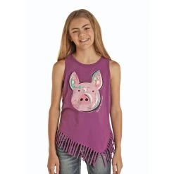 G1-8125 Rock & Roll Cowgirl Pig Tank With Fringe - Grape