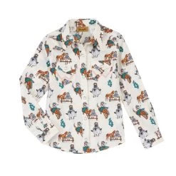 GW5402M Wrangler Girls Bronc Riding Mutton Bustin Print Long Sleeve Snap Shirt