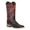 L5909 Circle G By Corral Ladies Black W/Red Shaft & Turquoise Inlay Square Toe Cowboy Boot