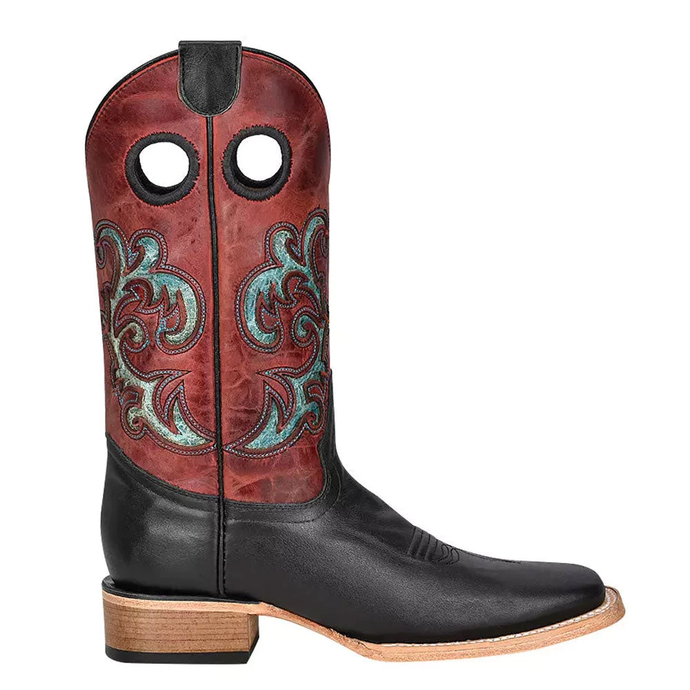 L5909 Circle G By Corral Ladies Black W/Red Shaft & Turquoise Inlay Square Toe Cowboy Boot 2 L5909 Circle G By Corral Ladies Black W/Red Shaft & Turquoise Inlay Square Toe Cowboy Boot - Image 2