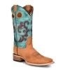 L5910 Circle G By Corral Women's Honey & Turquoise Inlay Embroidery Square Toe Boots