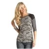 L9T2086 Panhandle Ladies 3/4 Sleeve Fashion Top - Black And Grey Camo
