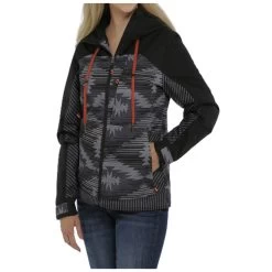 MAJ9846001 Cinch Women's Ski Coat- Black With Aztec Print
