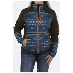MAJ9858001 Cinch Women's Bonded Conceal Carry Full Zip Jacket -Brown With Teal Southwest Print