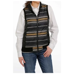 MAV9887001 Cinch Women's Quilted Reversible Vest- Black With Stripes