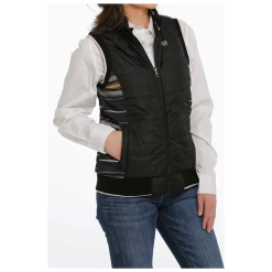 MAV9887001 Cinch Women's Quilted Reversible Vest- Black With Stripes -Cowboy Shop MAV9887001 3