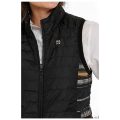 MAV9887001 Cinch Women's Quilted Reversible Vest- Black With Stripes -Cowboy Shop MAV9887001 5
