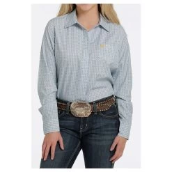 MSW9163004 Cinch Women's ArenaFlex Long Sleeve Button Down Shirt - Light Blue Print