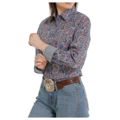 MSW9164195 Cinch Women's Long Sleeve Medallion Multicolor Print Button Shirt