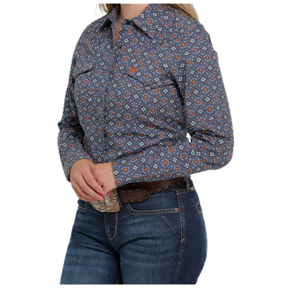 MSW9201035 Cinch Women's Long Sleeve Button Shirt - Blue Print 1 MSW9201035 Cinch Women's Long Sleeve Button Shirt - Blue Print