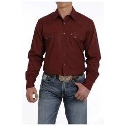 MTW1301055 Cinch Men's Modern Fit Long Sleeve Red Print Western Snap Shirt Red