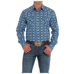 MTW1301062 Cinch Men's Long Sleeve Blue Geometric Print Western Snap Shirt