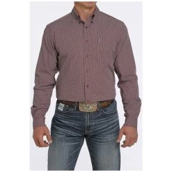 MTW1347055 Cinch Men's Modern Fit Burgundy With Diamond Print Long Sleeve Western Shirt