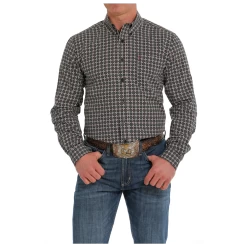 MTW1347068 Cinch Modern Fit Long Sleeve Button Down Shirt- Black With Red