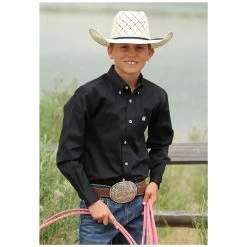 MTW7060027 Cinch Boys Long Sleeve Button Down Shirt- Solid Black