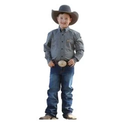 MTW7060292 Cinch Boys Navy Print Long Sleeve Western Button Shirt