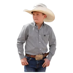 MTW7060304 Cinch Boys' Long Sleeve Buttondown Shirt - Grey Print